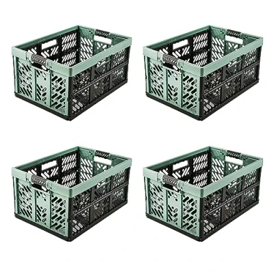 Afbeelding van keeeper 4x stevige professionele vouwkratten met soft touch handgrepen, 45 l, Ben, Nordic Green (groen)
