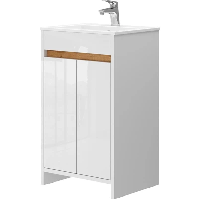 Afbeelding van Vicco Badkamermeubel set Lemgo, Wit/Wit Hoogglans, 2 delen, met wastafel en draaideuren