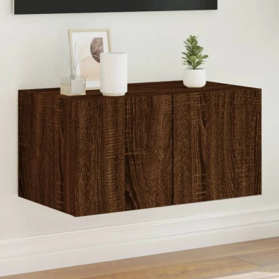 Afbeelding van Tv wandmeubel met LED verlichting 60x35x31 cm bruineikenkleurig