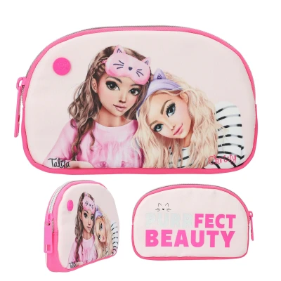 Afbeelding van Depesche 13157 TOPModel Beauty and Me cosmeticatas in roze en roze, met modelmotief inscriptie metallic look, waszak ritssluiting, cartoon, meerkleurig