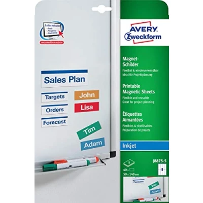 Afbeelding van Magneetetiket Avery 50x140m wit doos 5 vel 8 et. per