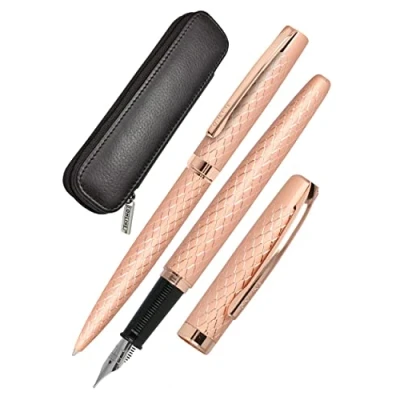 Afbeelding van ONLINE Eleganza Diamond Schrijfset, roségoud, bevat balpen, vulpen, echt leren etui, 3 delig, in hoogwaardige geschenkdoos, vulpen voor standaardcartridges, culli met grote vulling G2