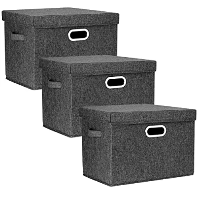 Afbeelding van TYEERS Grote Opbergdoos met Deksel, Opvouwbaar, Afwasbaar, Opbergbak 44x30x29 cm, Set van 3, Zwart