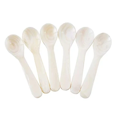 Afbeelding van DUEBEL 6 parelmoerlepels, kaviaarlepels, witte parelmoer van de zoetwaterschelp ca. 9 cm