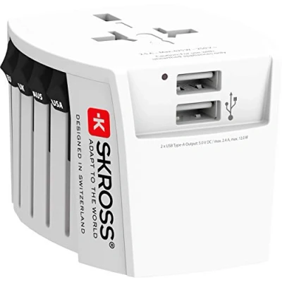 Afbeelding van Skross World Adapter MUV USB 2xA Compacte 2 pins wereldreisadapter met geïntegreerde poorten
