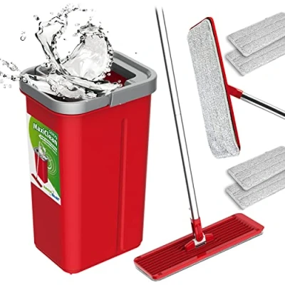 Afbeelding van Green Blue GB870 MaxiClean Platte mopset met 2 in 1 poetsemmer, 5,7 l dweilset, vloerwisser, mop, reinigingssysteem, reiniger, 360 draaibare dweilkop (platte mop en emmerset + 4 x reservehoezen)