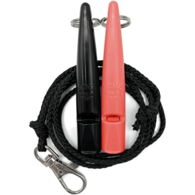 Afbeelding van ACME Hondenfluitje nr. 211,5 met fluitband In dubbelverpakking 2 fluitjes inclusief banden Ideaal voor het terugbellen luid en verreikend (Black + Coral Red)