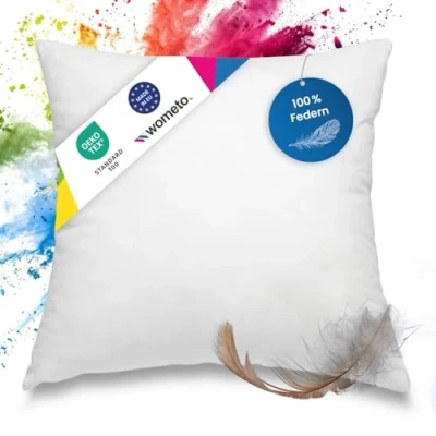 Afbeelding van wometo Verenkussen 100% veren 55x55 750g Oeko Tex kussen vulkussen overtrek katoen wit/binnenkussen/kussenvulling/klein hoofdkussen