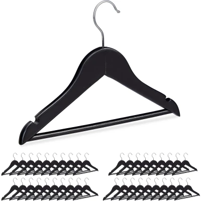 Afbeelding van Relaxdays 40x kinderkledinghanger hout kleerhanger kinderen broekhanger zwart