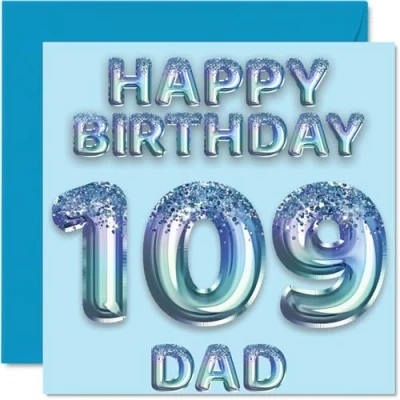 Afbeelding van 109e verjaardagskaart voor papa blauwe glitter feestballonnen gelukkige verjaardagskaarten 109 jaar oude vader van zoon dochter, 145 mm x verjaardag wenskaarten cadeau