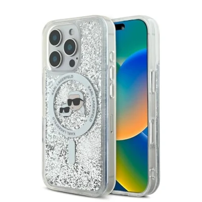Afbeelding van Karl Lagerfeld KLHMP16LLGKCSGH iPhone 16 Pro 6,3&quot; hardcase Transparant Vloeibaar Glitter Karl&amp;Choupette (Apple Pro), Smartphonehoes,