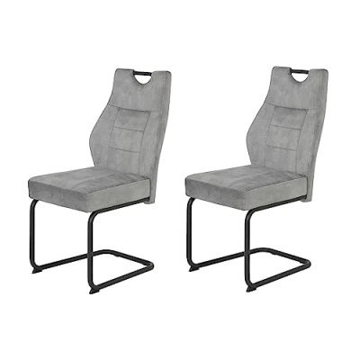 Afbeelding van Apollo Set van 2 eetkamerstoelen, schommelstoel Linda, microvezel zilver, rond onderstel zwart; comfortabele zitting veermand, 140 kg belastbaar