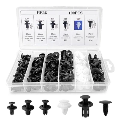 Afbeelding van Fousenuk 100 stuks bevestigingsclips, autobevestigingsclips, universeel, autoclips, 6 soorten deurbekleding, clips, bumper, spreidklinknagels, carrosserieclips, kunststof klinknagels, bevestigingsset