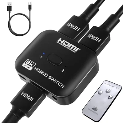 Afbeelding van TCNEWCL 8K 60Hz HDMI Switch 1 in 2 out of Splitter met netsnoer, 4K 120 Hz verdeler voor TV/PC/laptop/DVD/PS4/PS5/Xbox/TV Stick/Gaming Box/Blu Ray speler/projector