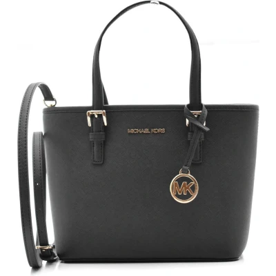 Afbeelding van Michael Kors Jet Set Black Saffiano Leather XS Carryall Top Zip Tote Bag Purse