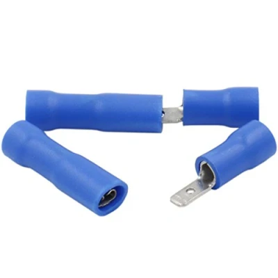 Afbeelding van Heschen Mannelijk/vrouwelijk snelkoppelingen vinyl volledig geïsoleerd, FDFD+MDD2 110, 2,8 x 0,5 mm kabelklem, voor 1,5 2,5 mm² (16 14 AWG), blauw, 100 stuks