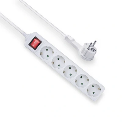 Afbeelding van ACT AC2455 Stekkerdoos 5 Sockets Kinderbeveiliging Aan/uit Schakelaar Wit 1,5 meter