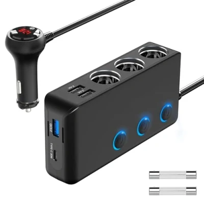 Afbeelding van PD 30W Sigarettenaansteker Splitter van Auto 200W: Qidoe USB C &amp; QC 3.0 Verdeler Adapter DC 12V/24V Autolader met 3 Stopcontact 4 Oplaadpoorten LED Voltmeter voor Mobiele Telefoon GPS DashCam Navi