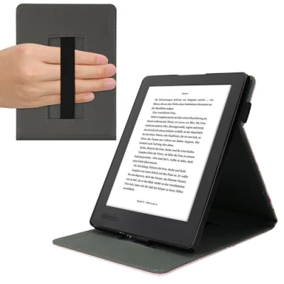 Afbeelding van kwmobile case compatibel met Kobo Aura H2O Edition 2 hoes E reader cover van kunstleer In poederroze/wit/oudroze Magnolia