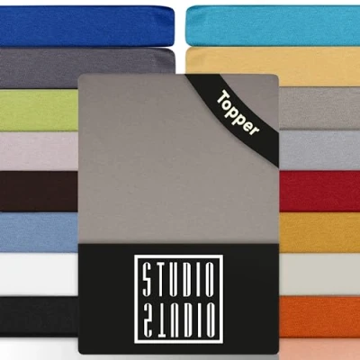 Afbeelding van STUDIO Basic Topper Spannbettlaken 160x200cm, 100% gekämmte Baumwolle, OEKO TEX 100, Markenqualität, Bettlaken 160x200 Topperbezug Jersey Taupe