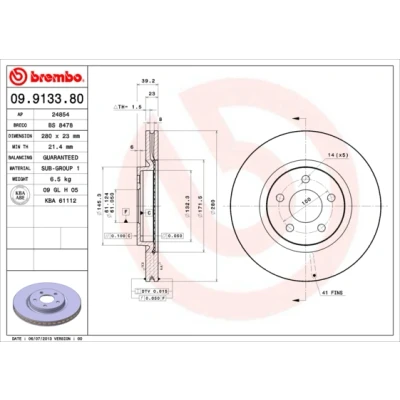 Afbeelding van Brembo Remschijf 09.9133.81