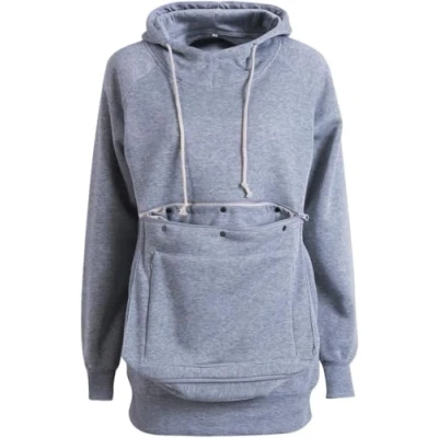 Afbeelding van Mannen Vrouwen Huisdier Pouch Hoodie Lange Mouw Grote Kangoeroe Pocket Trui Kat Puppy Houder Hooded Sweatshirt, Grijs, XL