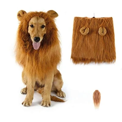 Afbeelding van SUNREEK hond Leeuwenmanen, leeuwenmanen pruik, kostuum voor middelgrote tot grote met oren en staart, grappig leeuwenhaar Halloween, kostuum, vakantie, fotoshoots, party, festival, gelegenheid
