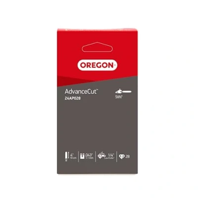 Afbeelding van OREGON 24AP Kettingzaagketting voor kettinggeleiding 10 cm, 1/4 inch laag profiel, meter 1,1 mm en 28 aandrijfschakels, lage terugslag, halfronde beitels, compatibel met Stihl GTA26