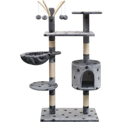 Afbeelding van vidaXL Kattenkrabpaal met sisal krabpalen 125 cm pootafdrukken grijs
