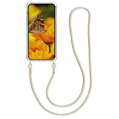 Afbeelding van kwmobile hoesje geschikt voor Apple iPhone 12 Pro Max Beschermhoes smartphone in goud / transparant Hoes met koord