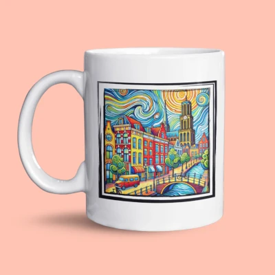 Afbeelding van NietMokken.nl Trippy Utrecht Mok Psychedelische Stad Kleurrijke Grappige Leuk Cadeau Keramische tas 325ml