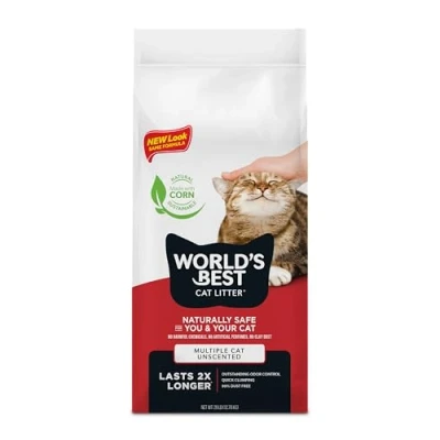 Afbeelding van Worlds Best Kattenbakvulling 12,7 kg, meerdere katten, ongeparfumeerd, 25 lbs (Pack van 1)