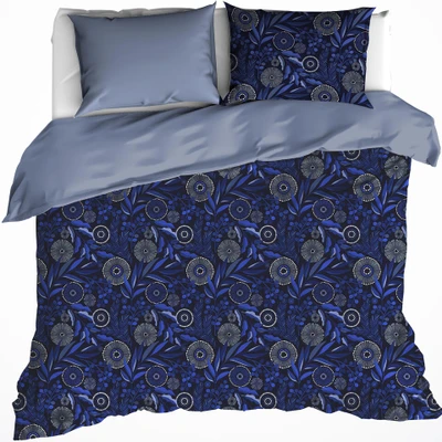 Afbeelding van Dekbedovertrek De Witte Lietaer Moonflower Cobalt Blue Flanel 240 x 200 / 220 cm Lits Jumeaux