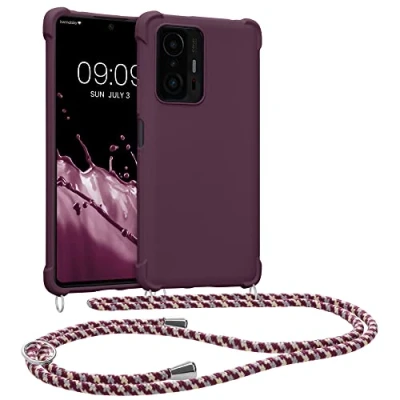 Afbeelding van kwmobile telefoonhoesjegeschikt voor Xiaomi 11T / Pro Hoesje van siliconen met telefoonkoord In bordeaux violet