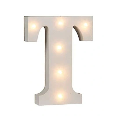 Afbeelding van Out of the Blue 57/6093 houten letter &quot;T&quot; verlicht met 6 LED lampen, werkt op batterijen, ca. 16 cm, x 3 cm