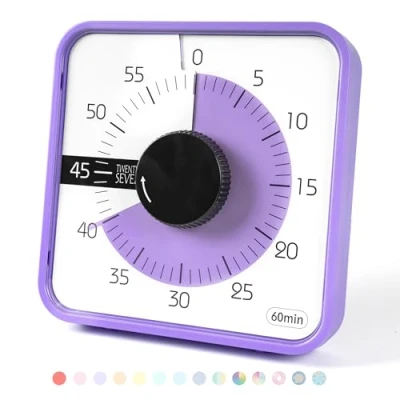 Afbeelding van TWENTY5 SEVEN Afteltimer 7,5 inch; 60 minuten 1 uur visuele timer klaslokaal onderwijsgereedschap kantoorvergadering, mechanische aftelklok voor kinderen examen tijdmanagement magnetisch, paars