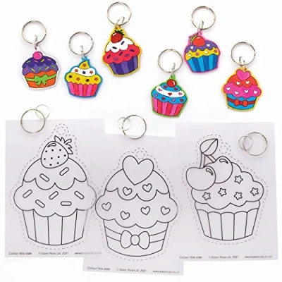 Afbeelding van Baker Ross Cupcake FC358 Krimpfolie, sleutelhanger, set van 10, knutselset voor kinderen om in te kleuren en op hangen