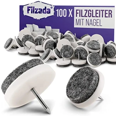 Afbeelding van Filzada® 100x viltglijders nagels Ø 24 mm (wit) professionele meubelglijders/stoelglijders vilt om te spijkeren