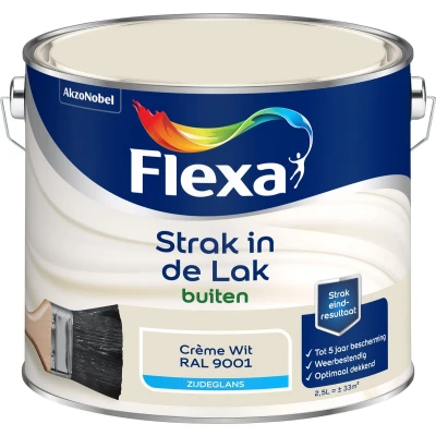 Afbeelding van flexa strak in de lak buitenlak zijdeglans ral 9001 2.5 ltr
