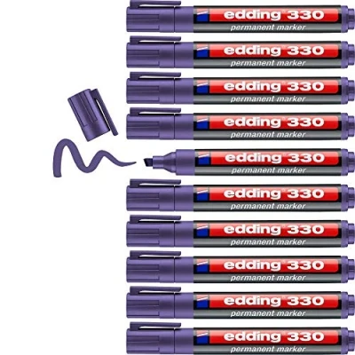 Afbeelding van edding 330 permanent marker violet 10 stiften beitelpunt 1 5 mm watervast, sneldrogend wrijfvast voor karton, kunststof, hout, metaal, glas