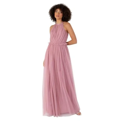 Afbeelding van Anaya with Love Dames Maxi Mouwloze Halter Hals Ruffle Empire A lijn voor Bruiloft Guest Ball Avond Gelegenheid Brudsmeid Jurk, Bridal Rose, 34