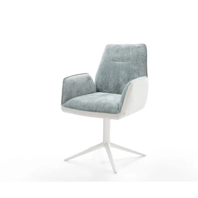 Afbeelding van DELIFE Draaistoel Zoa Flex materiaalmix echt leer wit pastelblauw kruispoot 360 draaibaar rocker functie pocketveer kern