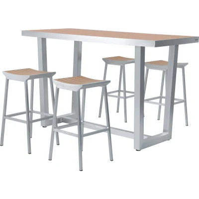 Afbeelding van AXI James Barset met 4 Barkrukken van Aluminium Hout Look Bartafel voor buiten / Tuin