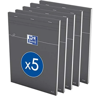 Afbeelding van OXFORD Set van 5 note pads oranje A4, kleine ruiten, mm, 80 vellen, geniet, omslag gecoat grijs