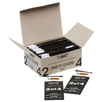 Afbeelding van BIC 4 kleuren balpenvullingen zwart kleuren, 50 stuks, onuitwisbare inkt, lijndikte 0,4 mm