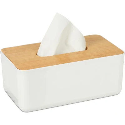 Afbeelding van Relaxdays 4x tissue box kunststof tissuehouder deksel van bamboe zakdoekjesdoos