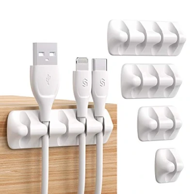 Afbeelding van Syncwire Kabelclips, snoerorganiser/beheer, zelfklevend USB kabelhoudersysteem voor het organiseren van snoeren, ideaal thuis, kantoor, auto, nachtkastje, bureauaccessoires, 5 stuks (wit)