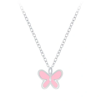 Afbeelding van JoyS Zilveren petit vlinder hanger met ketting 36 cm + 5 extension roze