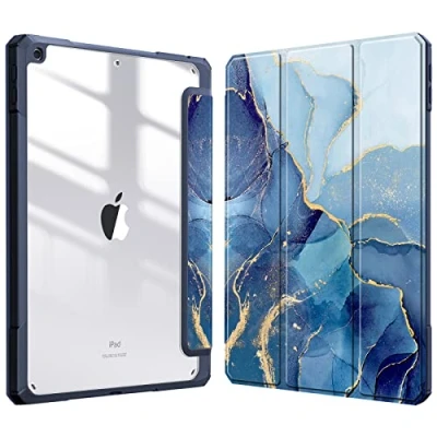 Afbeelding van Fintie Hybride slanke hoes voor iPad 9e / 8e 7e generatie (2021/2020 2019) 10,2 inch [Ingebouwde potloodhouder] Schokbestendige met doorzichtige transparante achterkant, oceaanmarmer