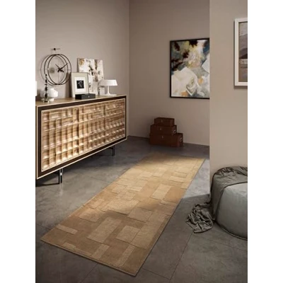 Afbeelding van Villeroy &amp; Boch Wollen tapijt Wilhelmine natuurlijk woonkamertapijt handgeweven en milieuvriendelijk boho wol voor woonkamer, slaapkamer, eetkamer, hal, keuken beige, 80x250 cm